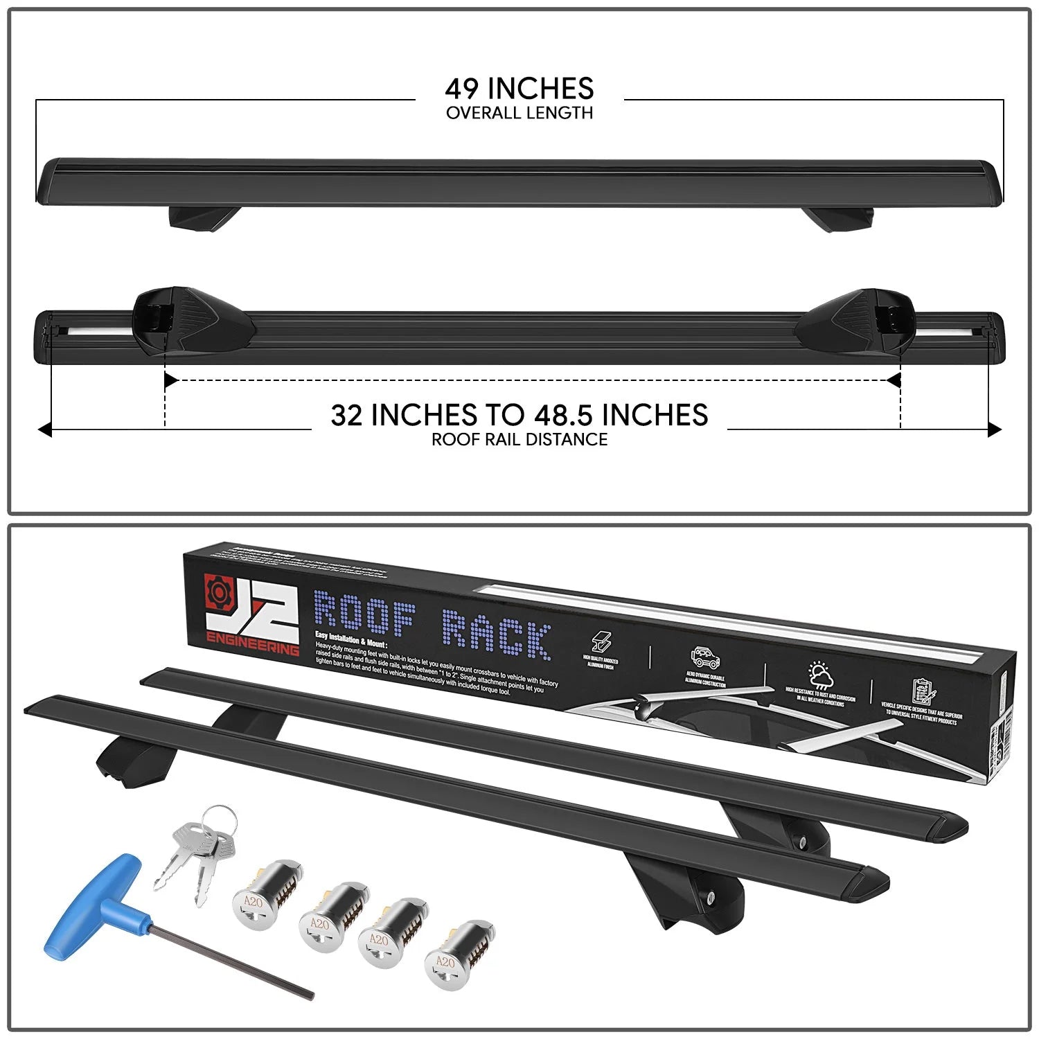 49 in. Adjustable Roof Rack Cargo CarrierCross Bar Fits Vehicles w/ Non Round Roof Rails