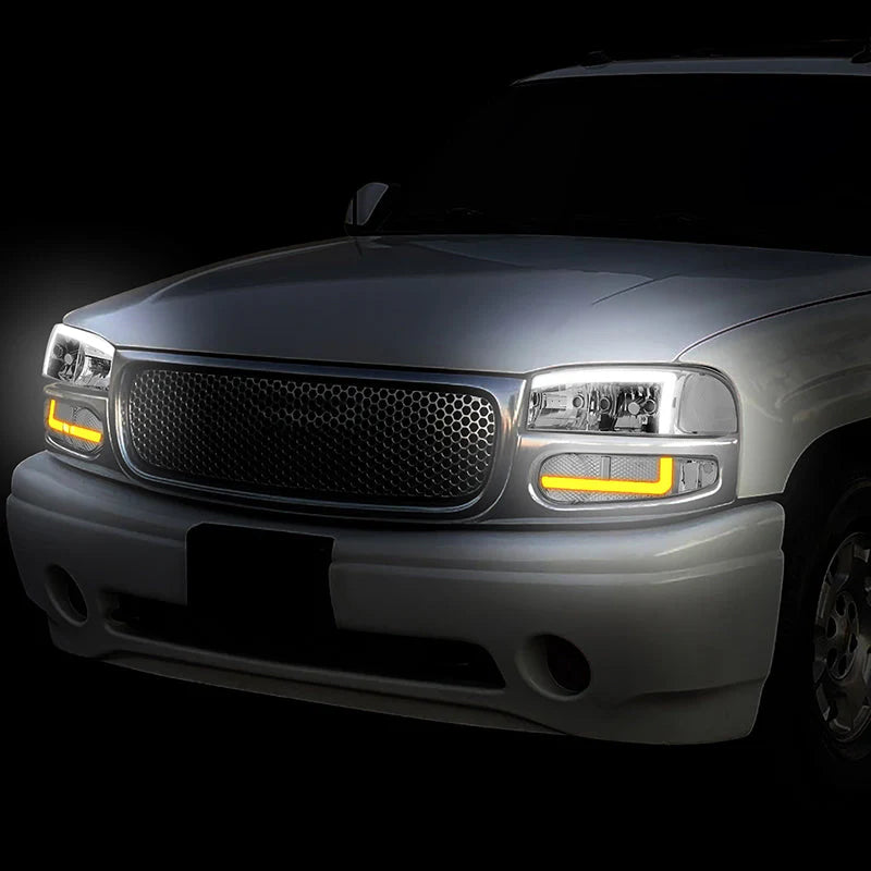 LED DRL Switchback Headlights 01-06 GMC Sierra 1500 Yukon Denali