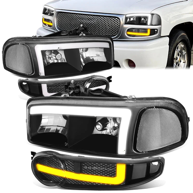 LED DRL Switchback Headlights 01-06 GMC Sierra 1500 Yukon Denali