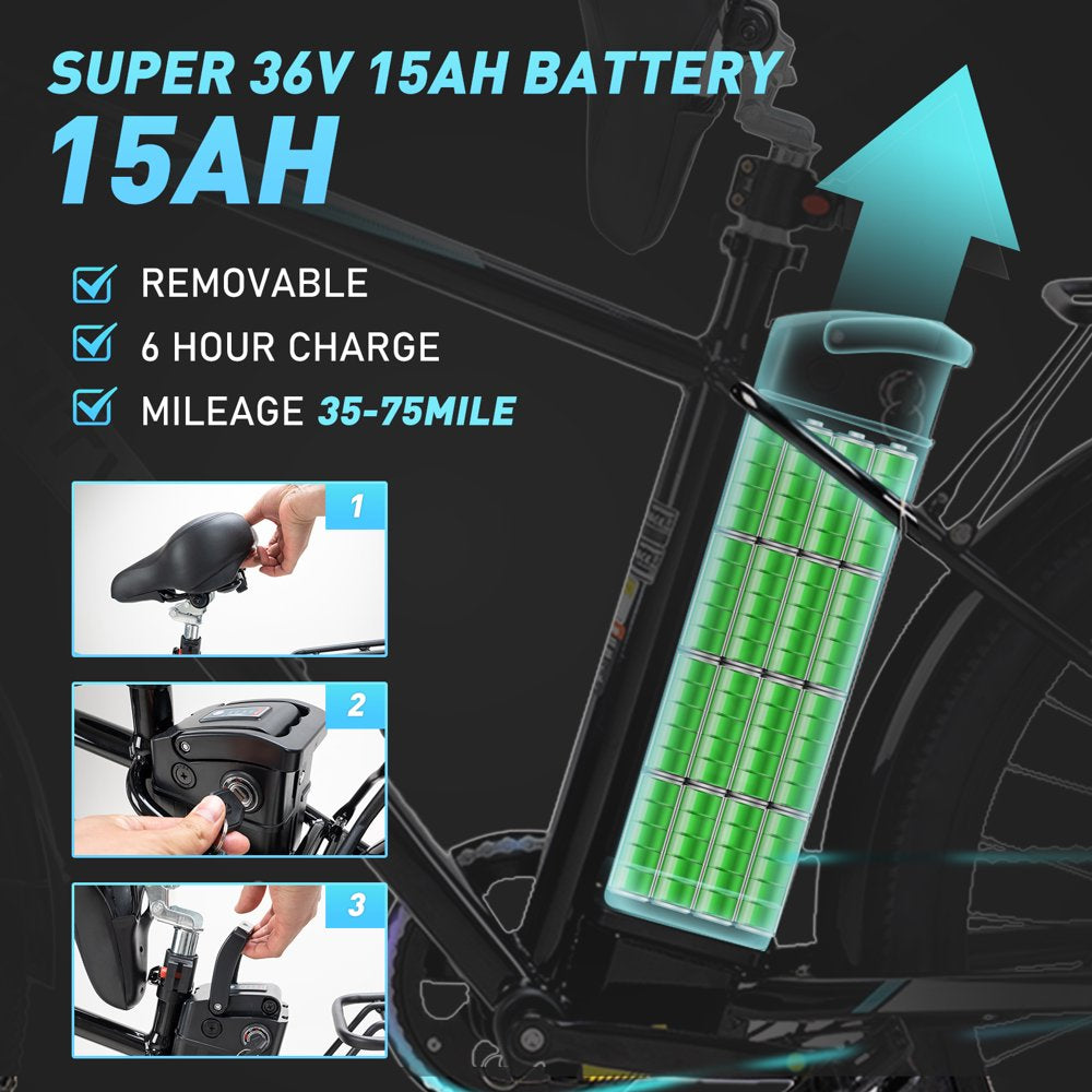 2026 500W Electric Bike, 26′′x3.0′′ Tires, 36V/15Ah, Shimano 7-Speed, Carbon Steel, LCD Display, IP54 Waterproof
