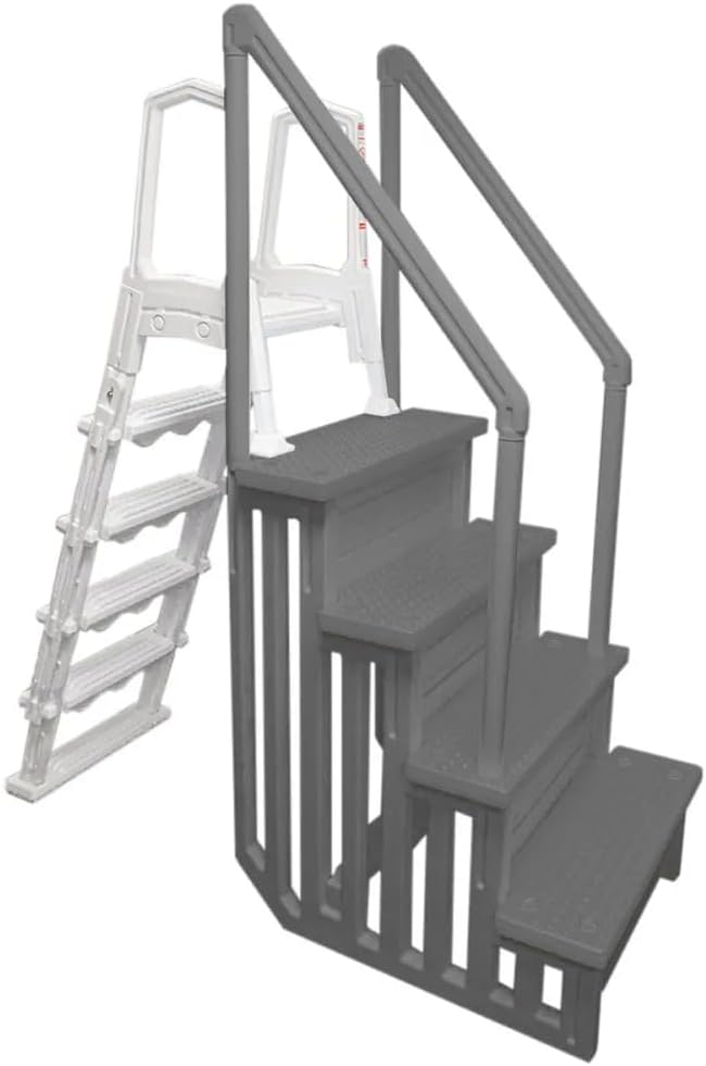 2026 Select Anti-Slip in-Pool Steps | Gray | for Above Ground Swimming Pools | Can Mount to Decks 48′′ to 54′′ H | Safety Stairs Capacity Up to 300 lbs