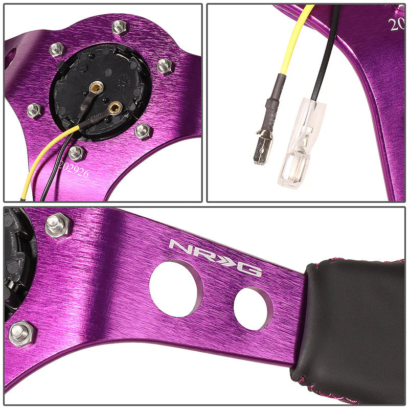 350mm 3 in. Deep Dish Leather Grip Aluminum Steering Wheel Fits w/ Hubs 6-Bolt X 70mm Bolt Pattern