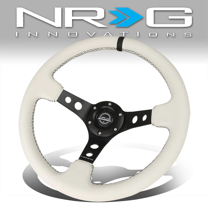 350mm Aluminum 3 in. Deep Dish Leather Grip Steering Wheel Fits w/ Hubs 6-Bolt X 70mm Bolt Pattern