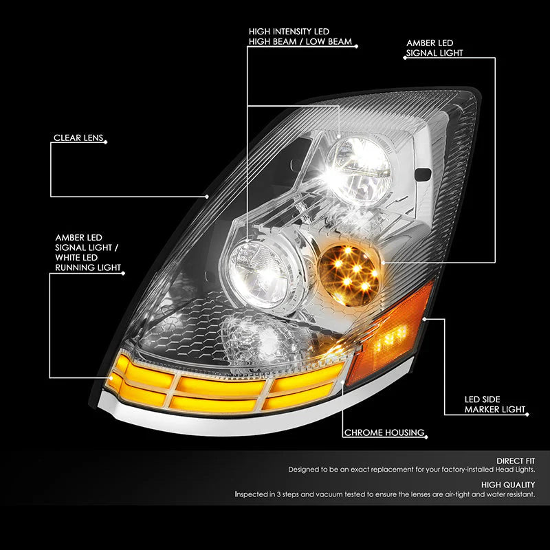 Full LED Switchback Headlights 03-17 Volvo VN VNL VNM VNX