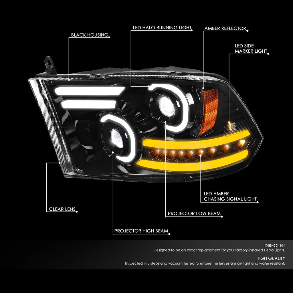 LED DRL Halo Projector Headlights 10-18 Ram 1500-3500, 2009 Dodge Ram 1500