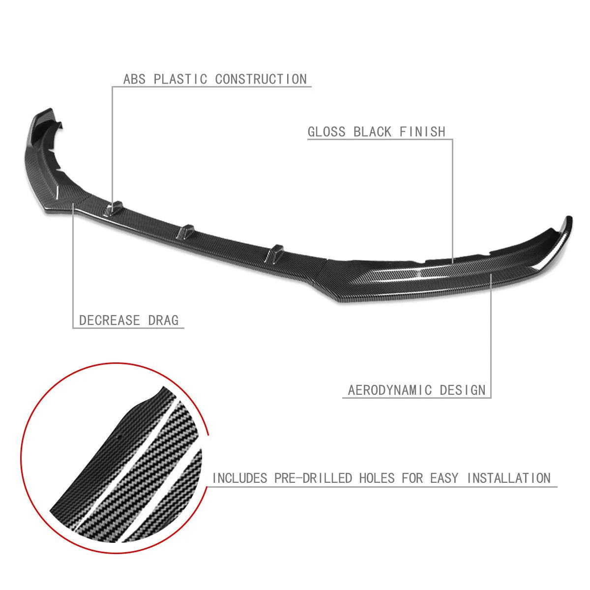 3 Pieces STP Style Front Bumper Lip 16-19 Jaguar XE
