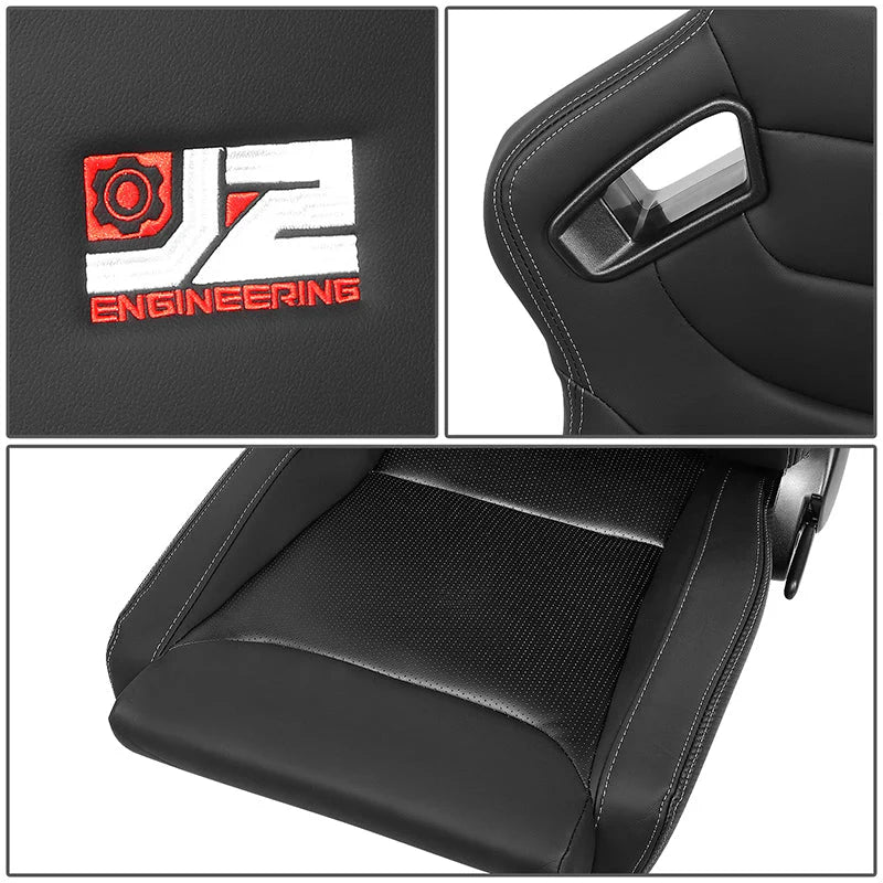 2 Pcs Black Synthetic Leather Racing Bucket Seats w/Mount Brackets & Sliders Universal