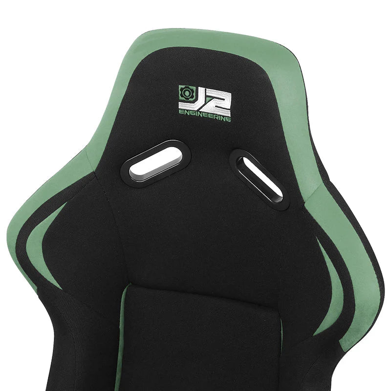 2 Pcs Green Fabric Bucket Racing Seats w/ Mount Brackets & Sliders Fits model w/ Aftermarket Seat Brackets