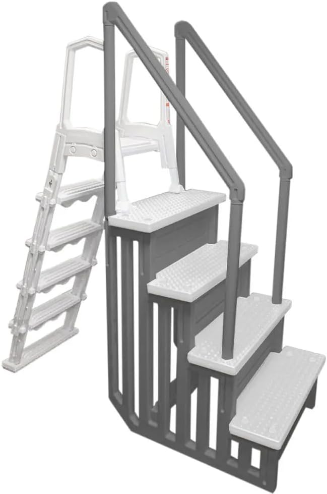2026 Select Anti-Slip in-Pool Steps | Gray | for Above Ground Swimming Pools | Can Mount to Decks 48′′ to 54′′ H | Safety Stairs Capacity Up to 300 lbs