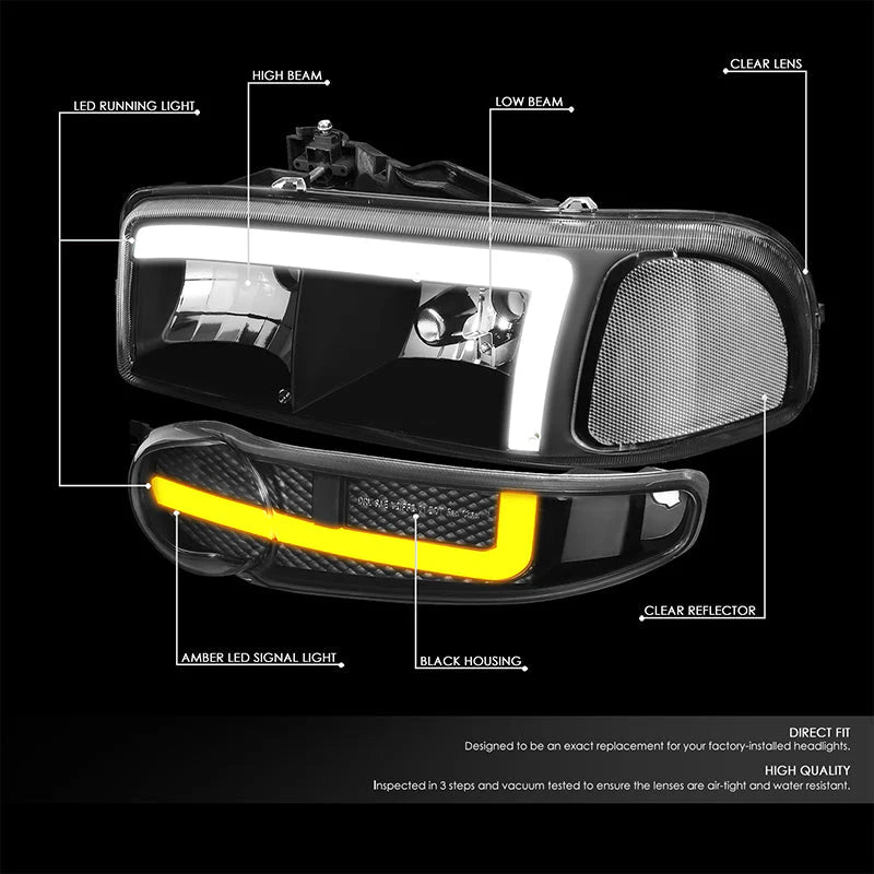LED DRL Switchback Headlights 01-06 GMC Sierra 1500 Yukon Denali