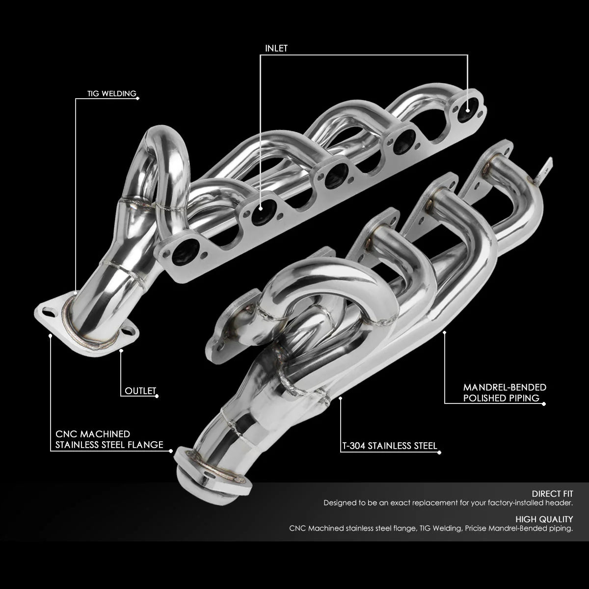 96-02 Dodge Ram 2500 3500 8.0L V10 Shorty 5-1 Exhaust Header - Stainless Steel
