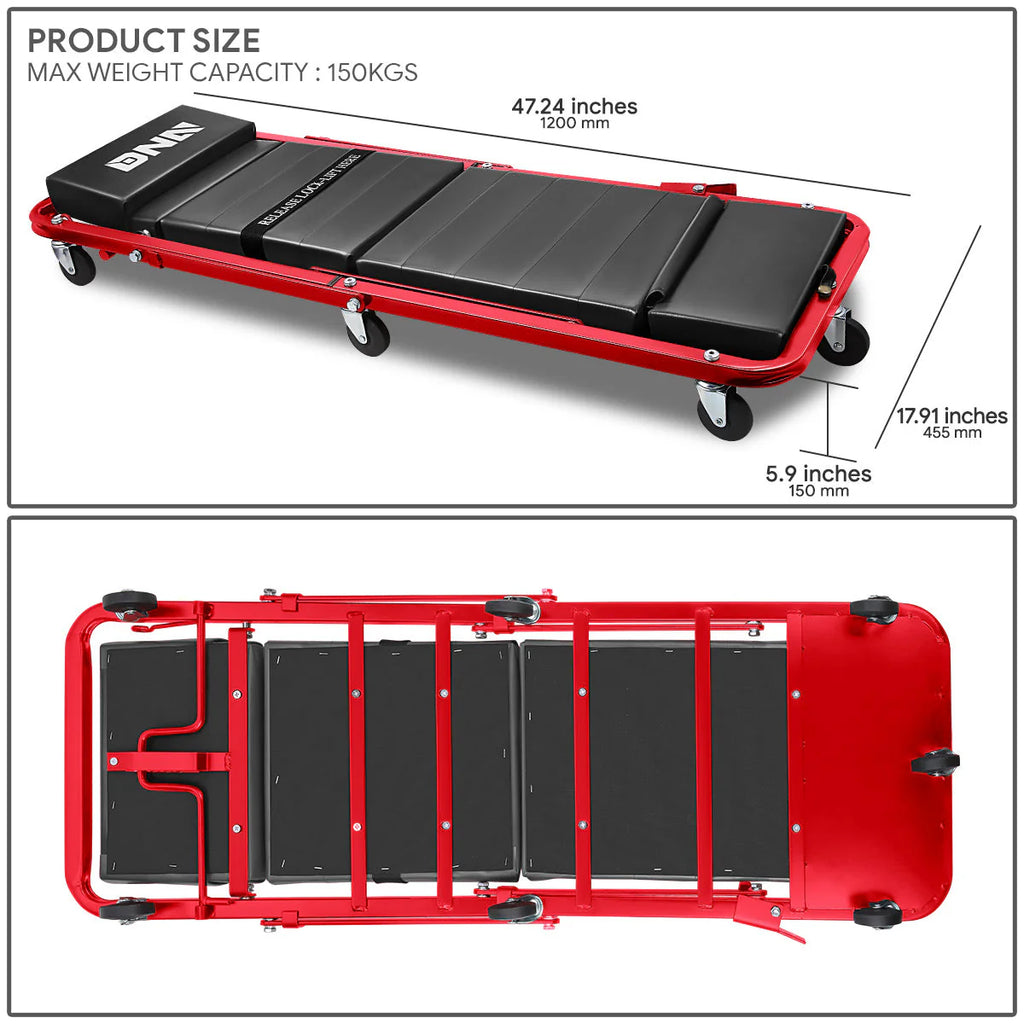 2 in 1 Foldable Roller Seat Creeper Mechanic Stool - 47.24 in. x 17.91 in. x 5.9 in.