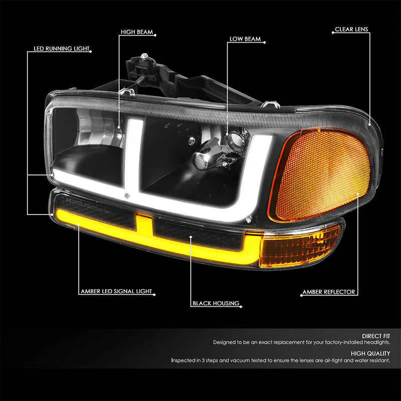 LED DRL Switchback Headlights 99-06 GMC Sierra 1500-3500 Yukon