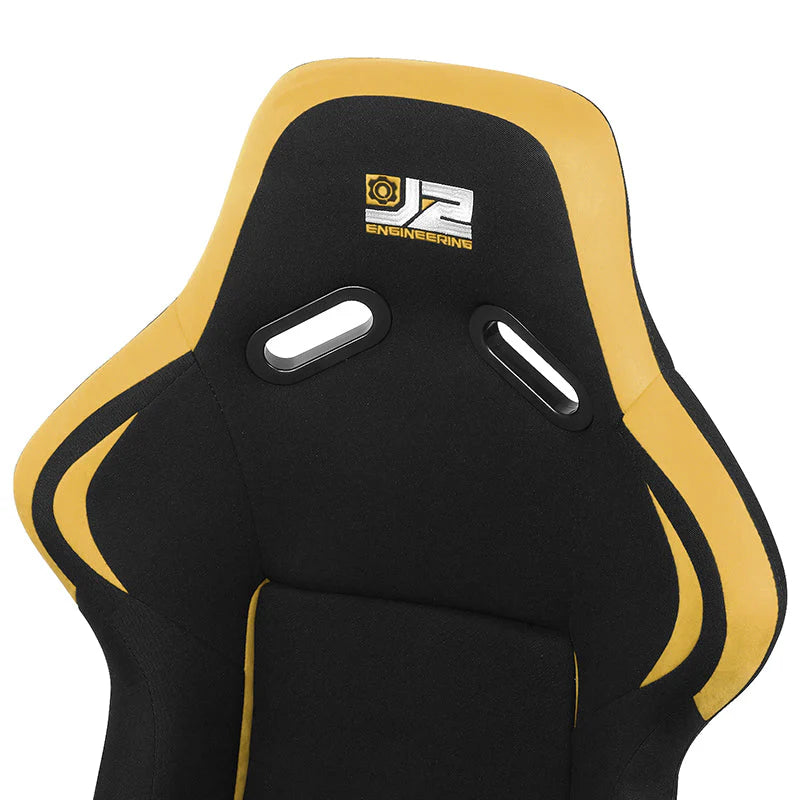 2 Pcs Yellow Fabric Bucket Racing Seats w/ Mount Brackets & Sliders Fits model w/ Aftermarket Seat Brackets