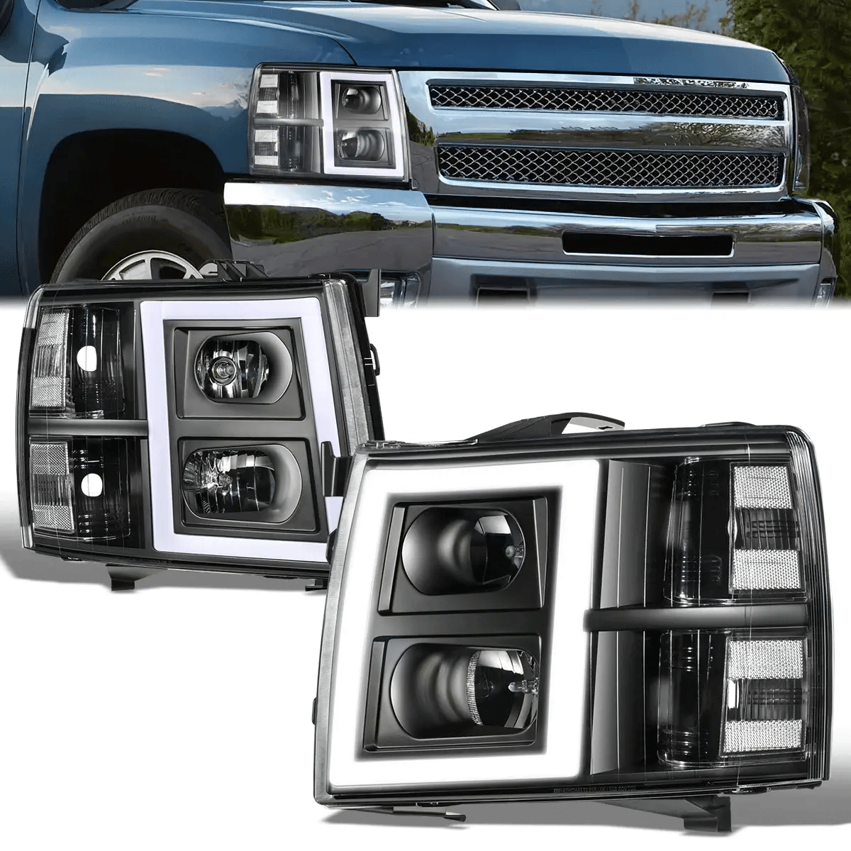 LED DRL Headlights 07-13 Chevy 1500 2500HD 3500
