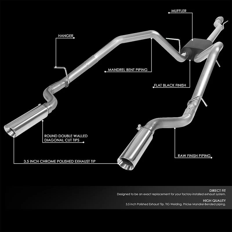 Cat-Back Exhaust w/3.5 in. OD Stainless Steel Muffler Tip 14-19 Chevy Silverado GMC Sierra 1500 LD Limited 4.3L 5.3L