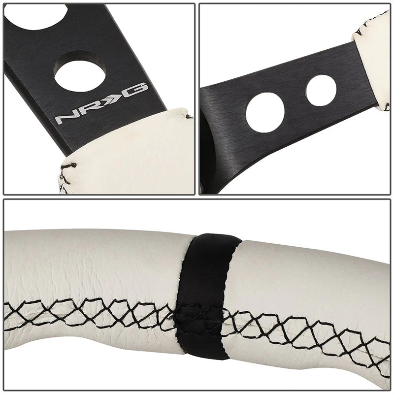 350mm Aluminum 3 in. Deep Dish Leather Grip Steering Wheel Fits w/ Hubs 6-Bolt X 70mm Bolt Pattern