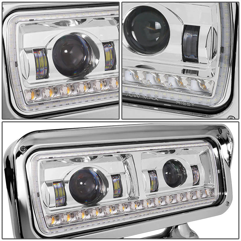 LED DRL Halo Sequential Projector Headlights 81-88 Peterbilt 359, 87-07 379, 08-21 389