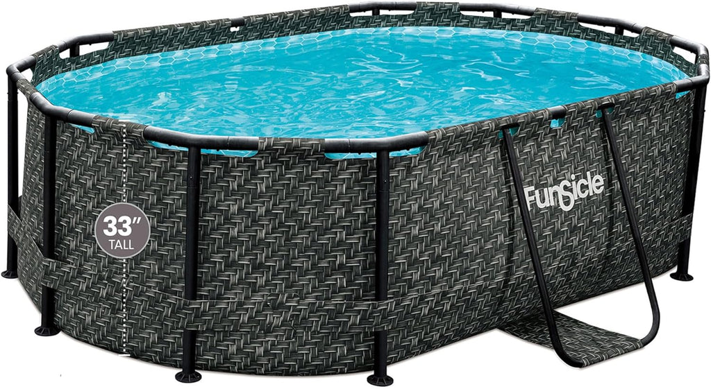 2026 Funsicle 167 by 98 by 39.5 Inches Oasis Designer Oval Frame Outdoor Above Ground Swimming Pool Pool Set with Accessories, Dark Herringbone Gray