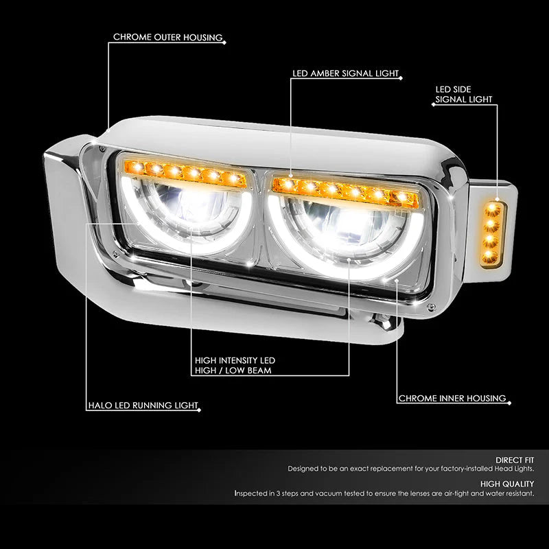 LED DRL Halo Headlights 81-88 Peterbilt 359, 87-07 379, 08-21 389