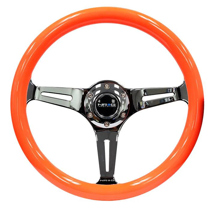 350mm 2 in. Deep Dish Orange Colored Wood Grip Steering Wheel Universal