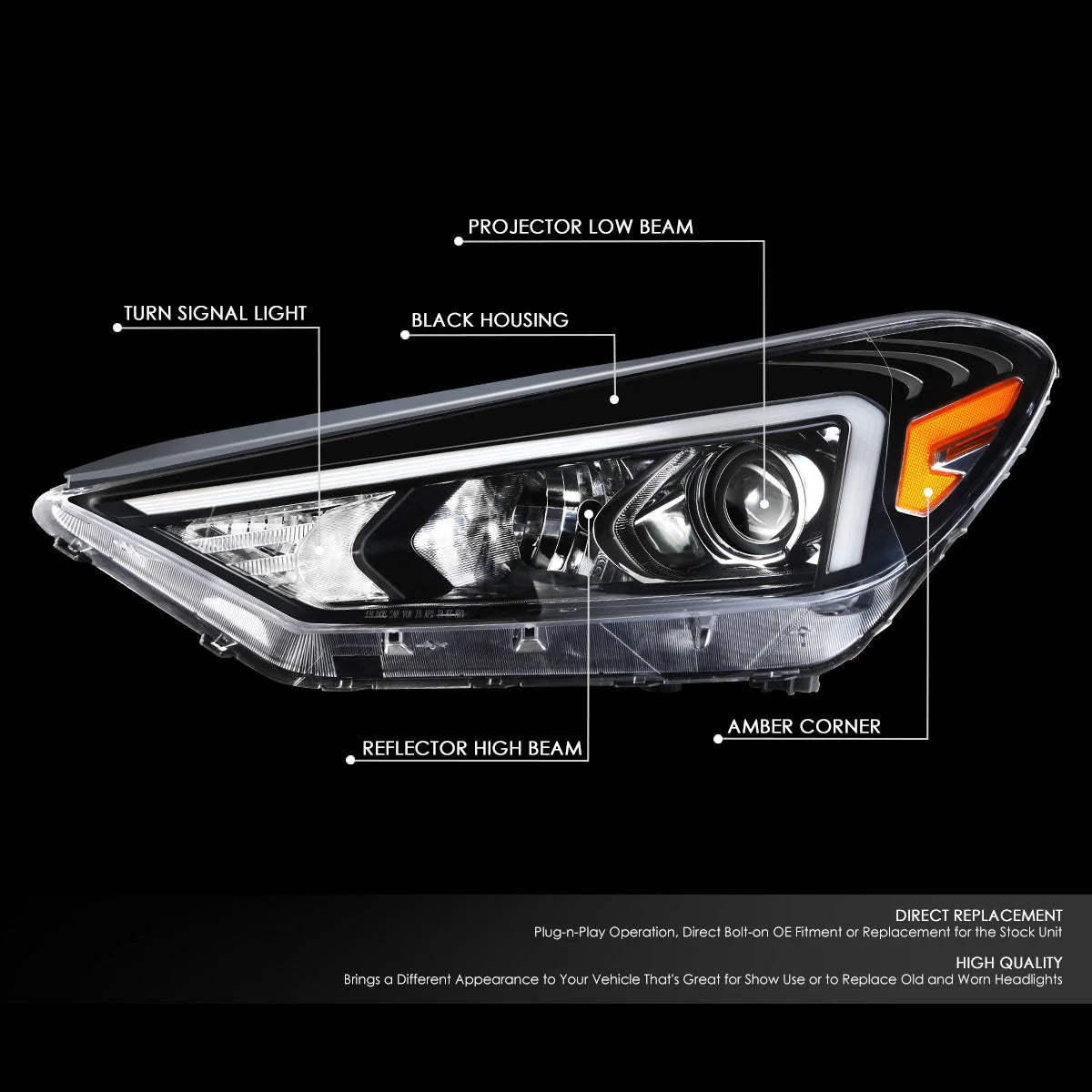 Factory Style Projector Headlight (Left) 19-21 Hyundai Tucson
