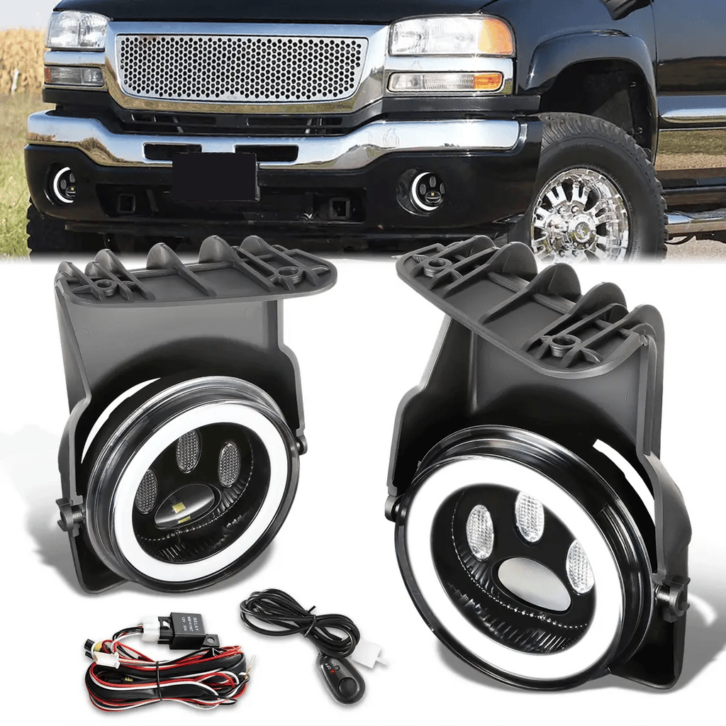 LED Halo Projector Fog Lights w/ Switch Wiring Harness 03-07 GMC Sierra 1500-3500 Classic