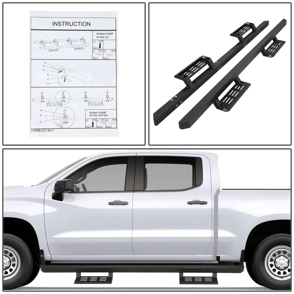 4.75 in. W Drop Foot Step Running Boards 19-22 Chevy Silverado GMC Sierra Crew Cab