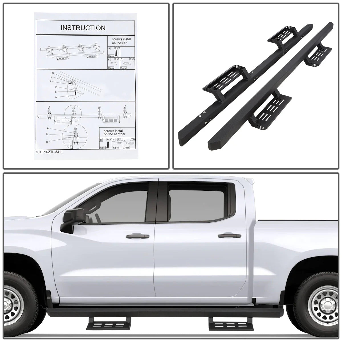 4.75 in. W Drop Foot Step Running Boards 19-22 Chevy Silverado GMC Sierra Crew Cab