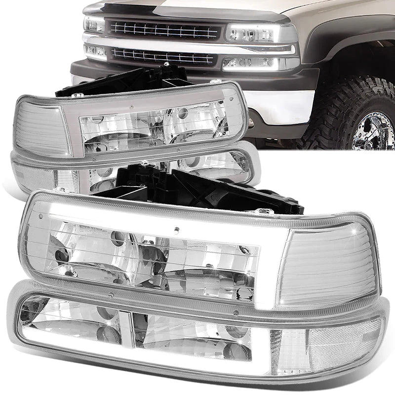 LED DRL Headlights 99-02 Chevy Silverado 1500-3500, 00-06 Suburban 1500 2500 Tahoe