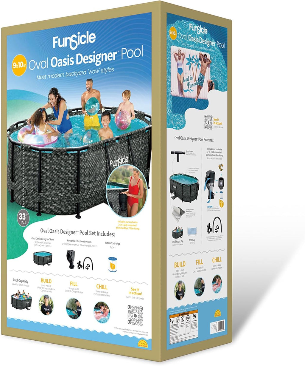 2026 Funsicle 167 by 98 by 39.5 Inches Oasis Designer Oval Frame Outdoor Above Ground Swimming Pool Pool Set with Accessories, Dark Herringbone Gray