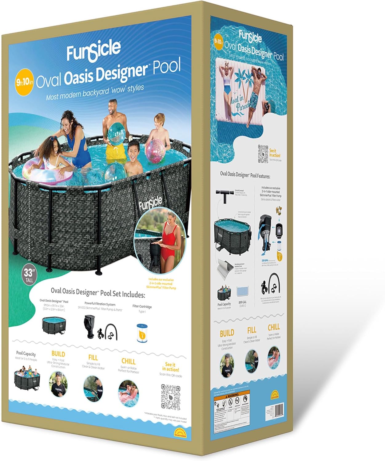 2026 Funsicle 167 by 98 by 39.5 Inches Oasis Designer Oval Frame Outdoor Above Ground Swimming Pool Pool Set with Accessories, Dark Herringbone Gray