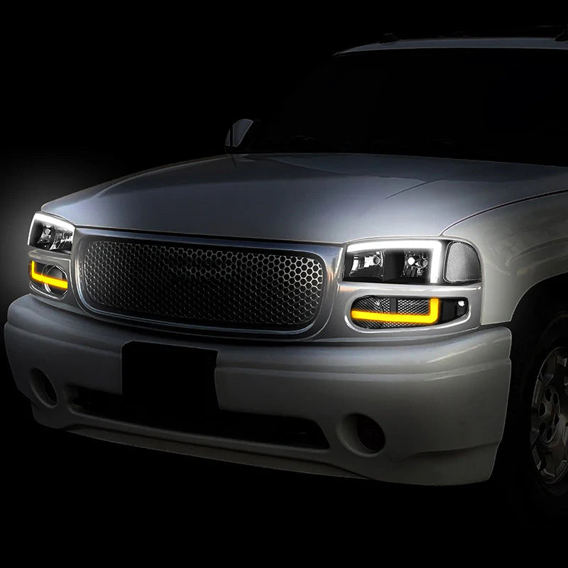 LED DRL Switchback Headlights 01-06 GMC Sierra 1500 Yukon Denali