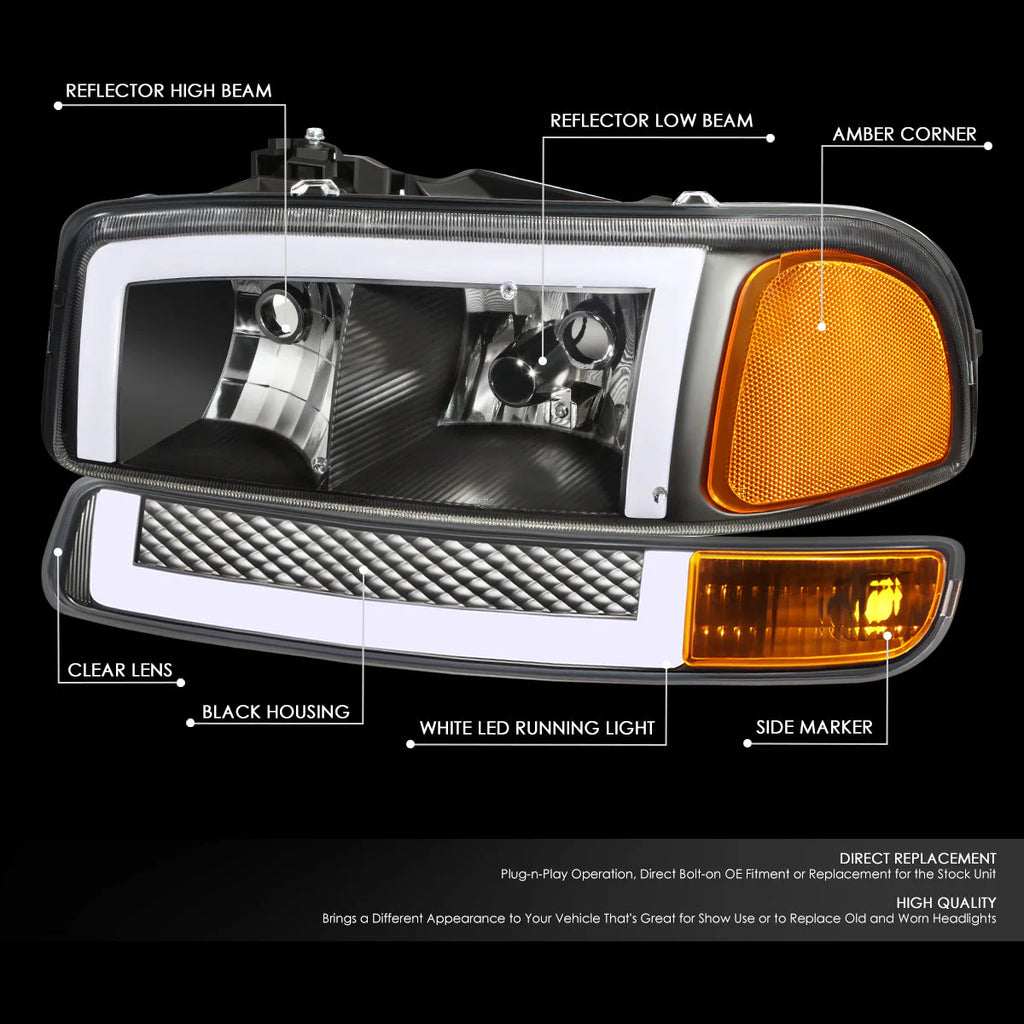 LED DRL Switchback Headlights 99-06 GMC Sierra 1500-3500 Yukon