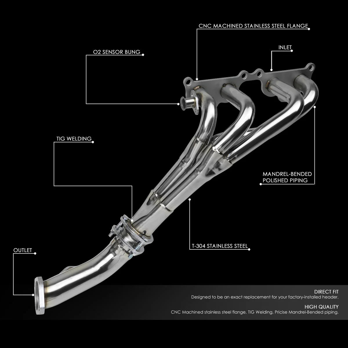 96-99 Toyota Tacoma 2.4L RWD Tri-Y Exhaust Header - Stainless Steel