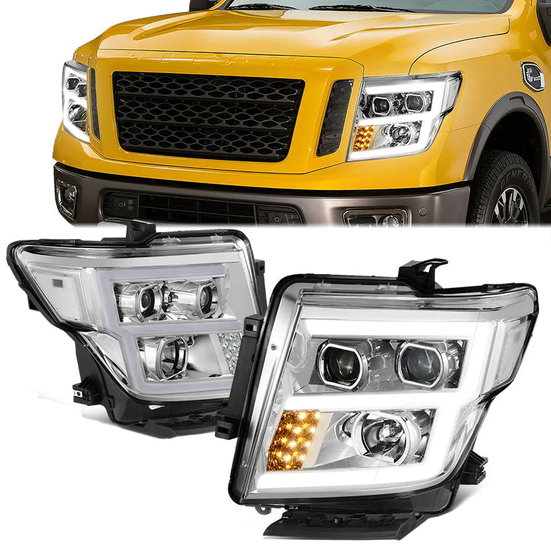 LED DRL Projector Headlights 17-22 Nissan Titan, 16-22 Titan XD