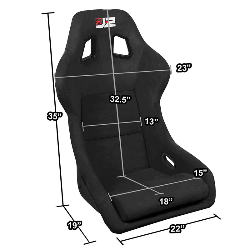 2Pcs Black Microfiber Suede Large Racing Bucket Seats w/ Mount Brackets & Sliders Universal