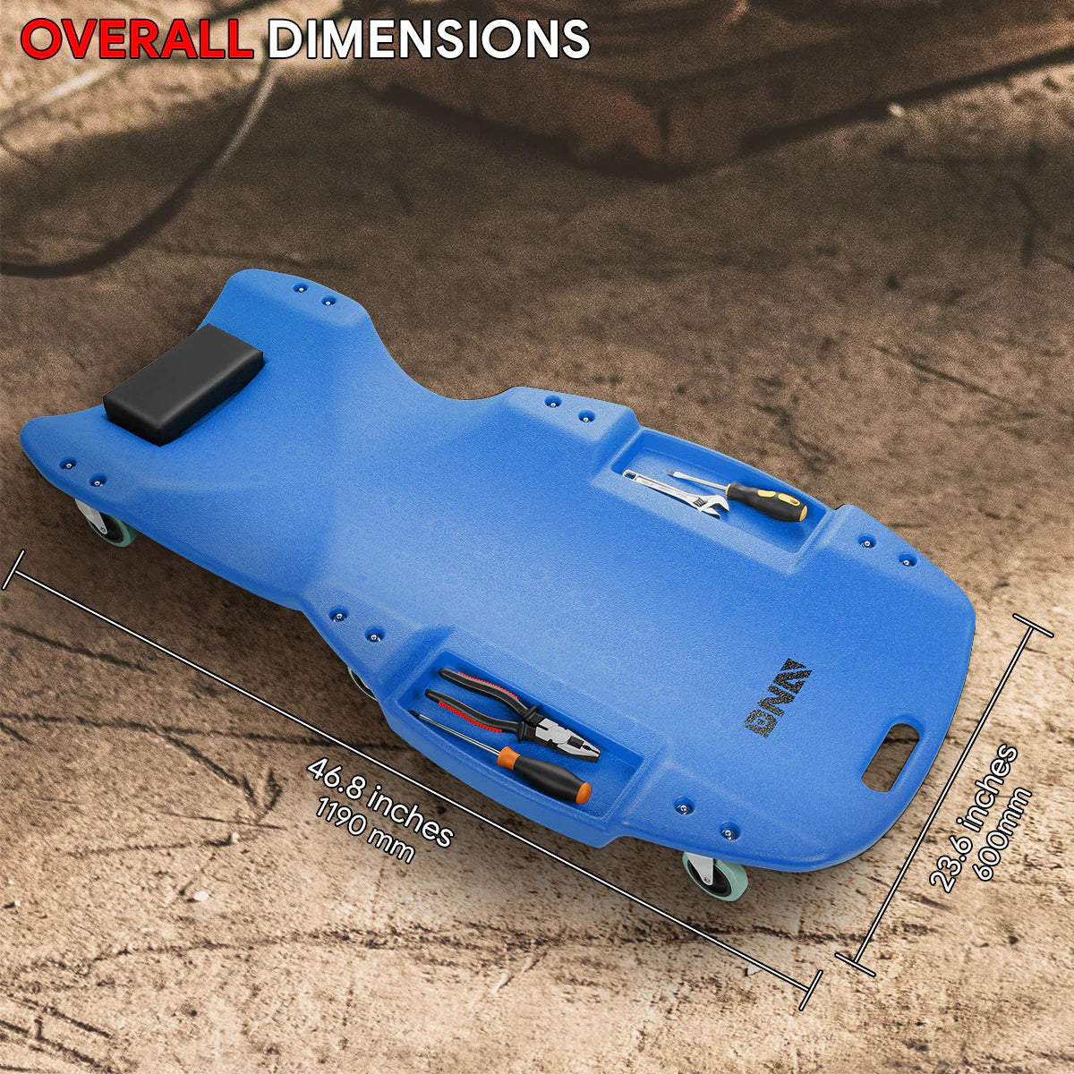 Heavy Duty Low Profile Roller Automotive Creeper - 46.8 in. L x 23.6 in. W [A Variety of Color Options]