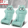 2Pcs Lake Blue Microfiber Suede Medium Racing Bucket Seats w/ Mount Brackets & Sliders Universal