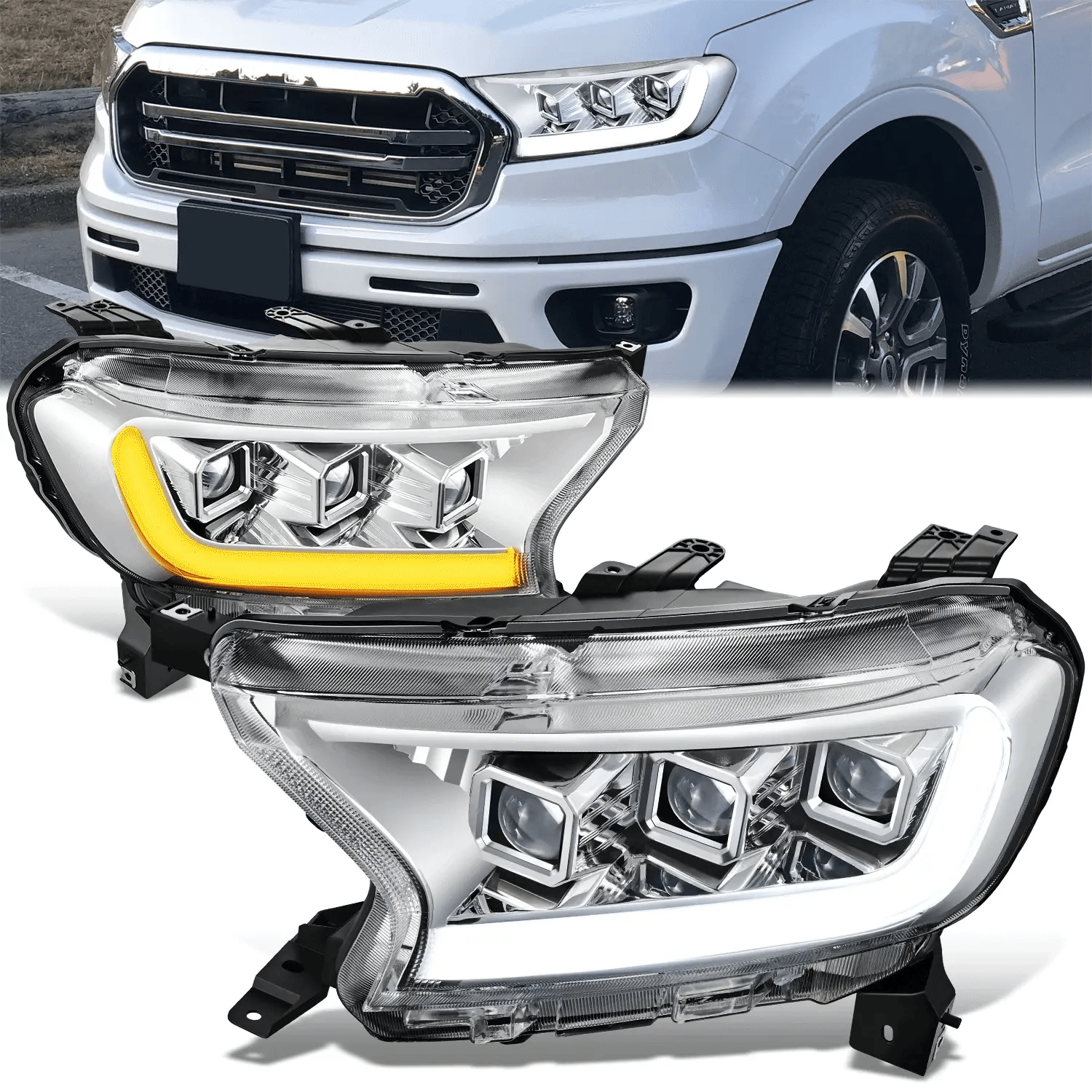 LED DRL Switchback Projector Headlights 19-23 Ford Ranger XL XLT