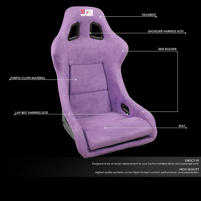 2Pcs Purple Microfiber Suede Style Fabric Large Racing Bucket Seats Universal