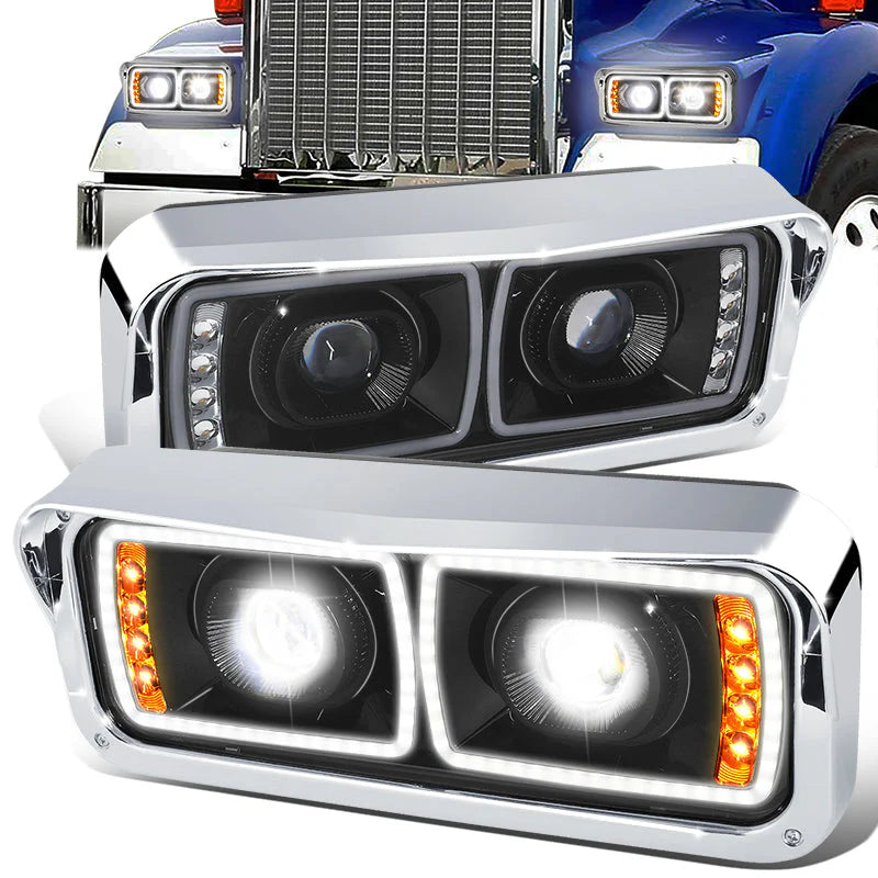 LED DRL Halo Headlights 86-07 Kenworth T600A Peterbilt 378 379