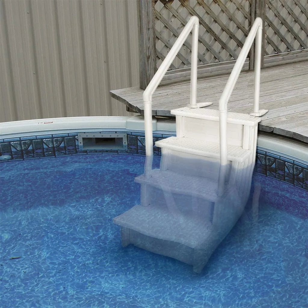 2026 Select Above Ground Anti-Slip Pool Steps to Deck | Safety Swimming Pool Ladder | Designed for Above Ground Swimming Pools | Holds Up to 400 Pounds | White