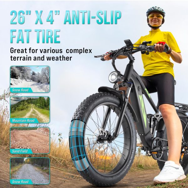 2026 Electric Bike for Adults 1000W, 48V 17.5AH Battery Adult Electric Bicycles, 26 Fat Tire Full Suspension Ebike, 28MPH Mountain Beach E Bike, 7 Speed, 60Miles Range, UL Certified