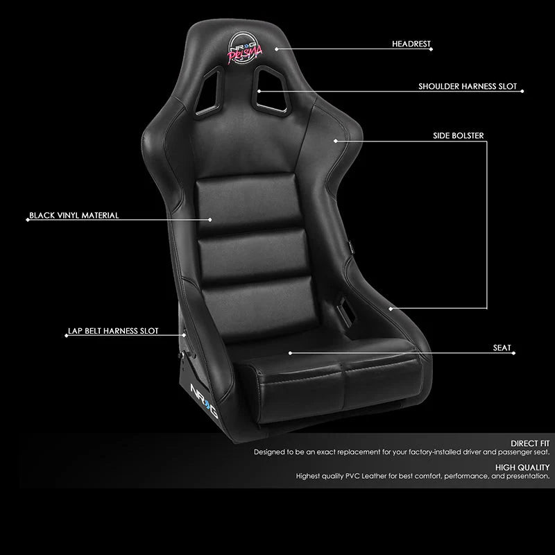 Prisma Vegan Vinyl Large Fixed Back Bucket Racing Seat Universal