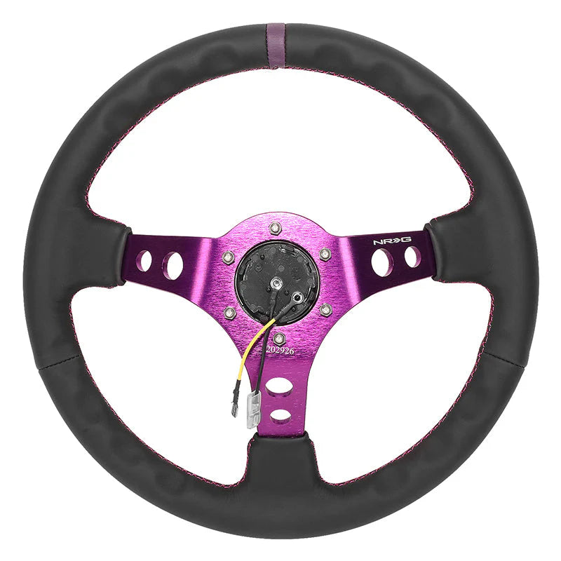 350mm 3 in. Deep Dish Leather Grip Aluminum Steering Wheel Fits w/ Hubs 6-Bolt X 70mm Bolt Pattern