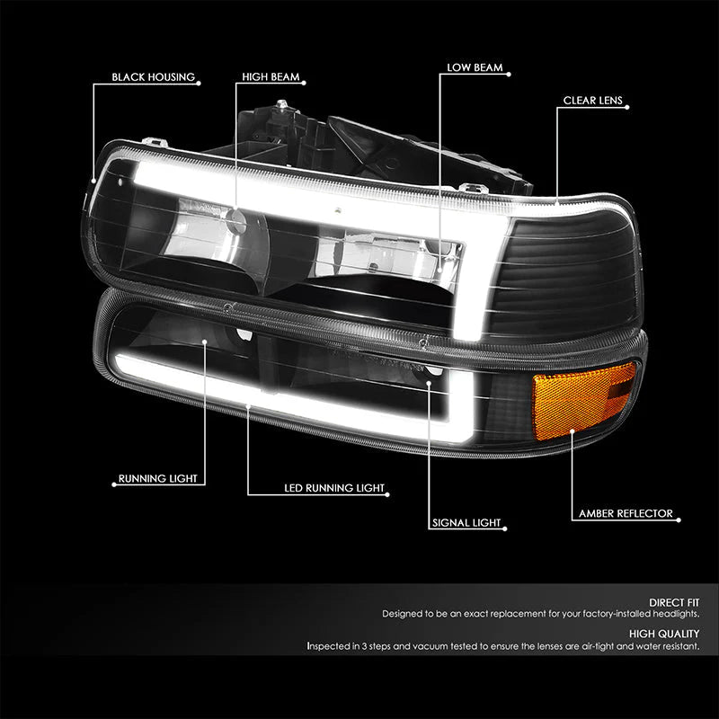 LED DRL Headlights 99-02 Chevy Silverado 1500-3500, 00-06 Suburban 1500 2500 Tahoe