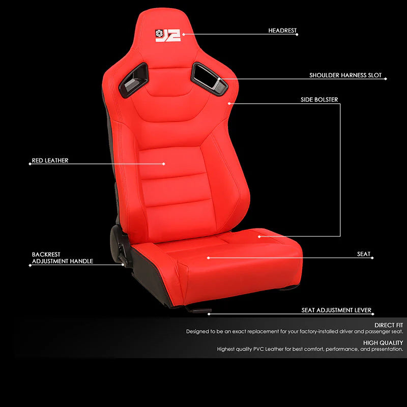 38 in. H X 21 in. W X 23 in. D Pair Reclinable Synthetic Leather Bucket Racing Universal