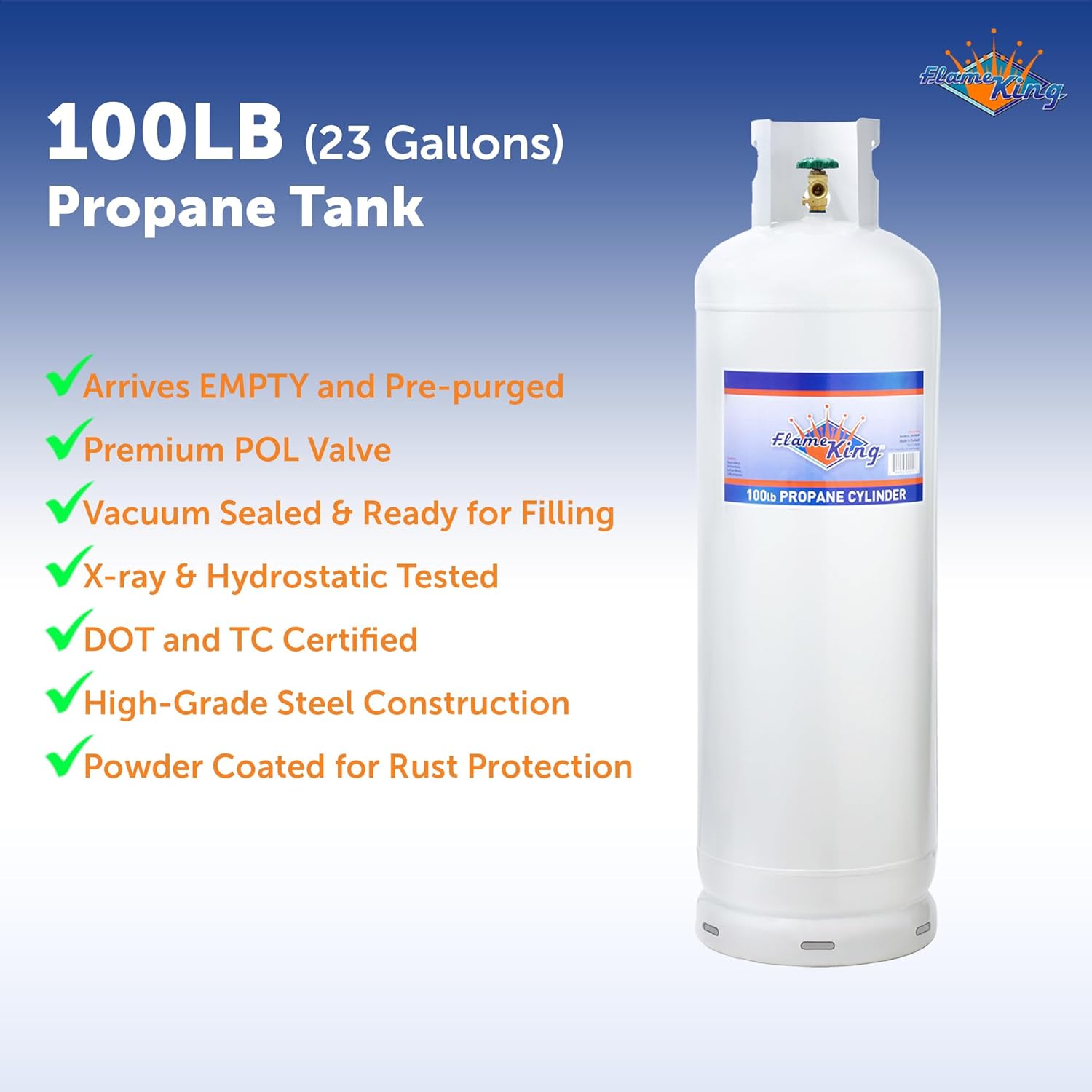 2026 Steel Propane Tank Cylinder with POL Valve and Collar, Great for Mixed Heating Systems, Home fireplaces, Dryers and Grills-Flame King