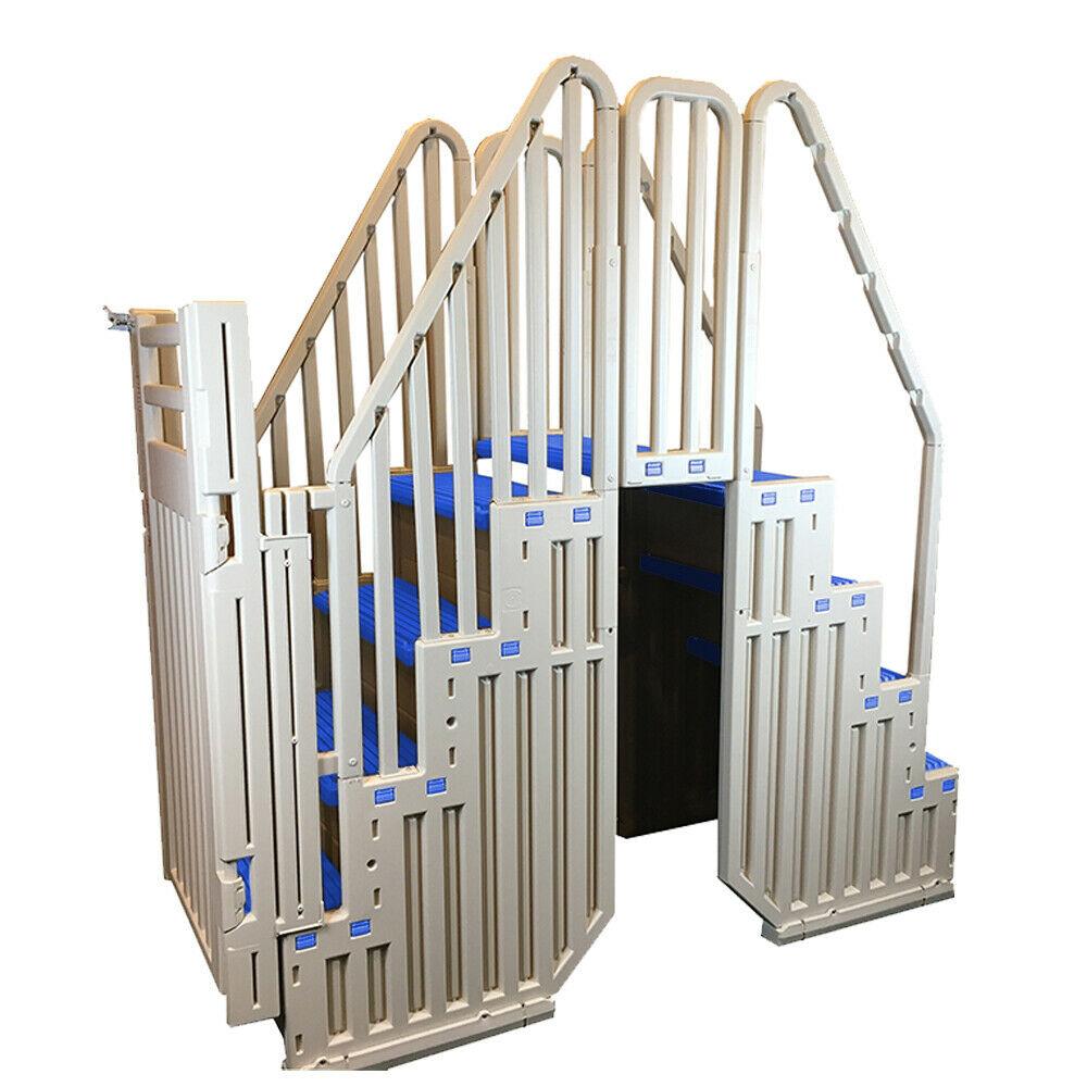 2026 Plastics Above Ground Pool System, Warm Gray, with Blue Steps & Closure